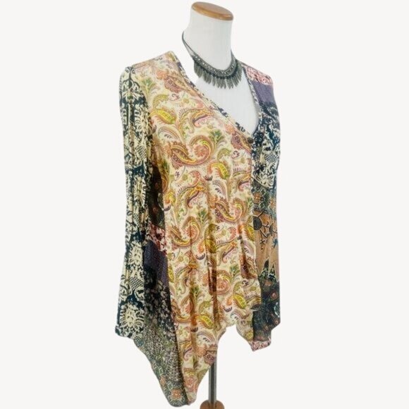 Artisan De Lux X Anthropologie Boho Paisley Asymmetrical Button Down Top - Picture 5 of 16
